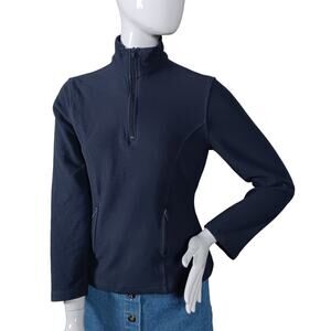 Petite Sophisticate Fleece Sweatshirt Size Small Blue High Neck Henley Zipper